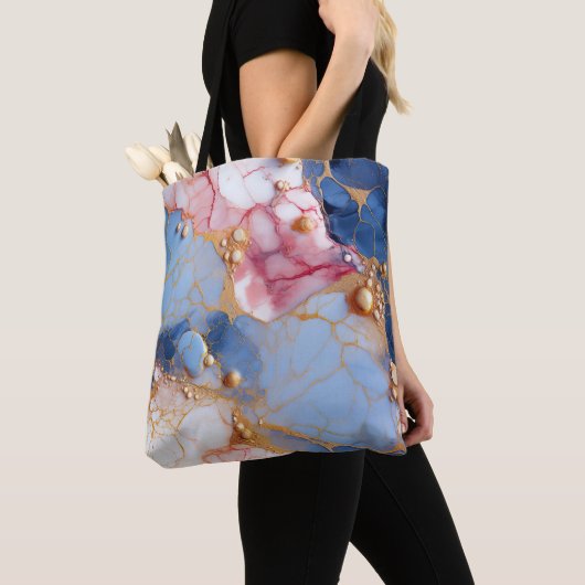 Rosa & Saphir-Marmor mit goldenen Perlen Tasche (Von Nahem)