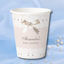 Rosa Satin Bow Regency White Lace Baby Dusche