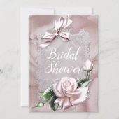 Rosa Satin Bow & Rose Romantisches Brautparty Einladung (Vorderseite)