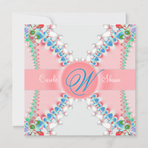 Rosa Satin Fraktal Schmetterling Hochzeitseinladun Einladung