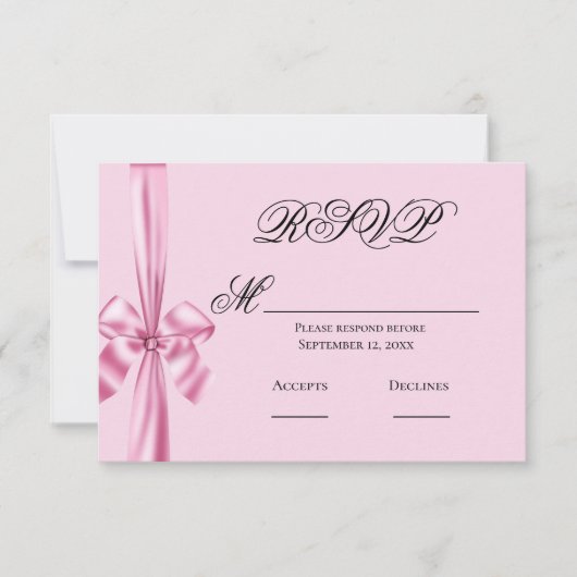 Rosa Satin Ribbon Simple Wedding RSVP Karte (Vorderseite)