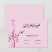 Rosa Satin Ribbon Simple Wedding RSVP Karte (Vorne/Hinten)