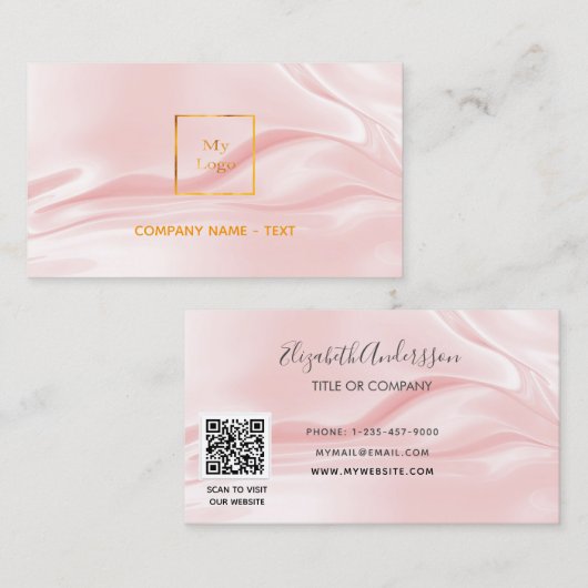 Rosa Satin-Seide, elegant QR-Logo Visitenkarte (Vorne/Hinten)