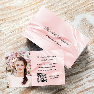 Rosa Satin-Seide Foto elegant QR-Code Visitenkarte