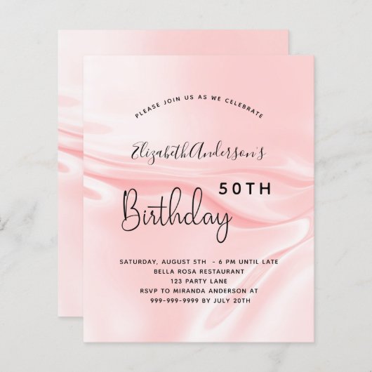 Rosa Satin Seide Geburtstagsausschreibung (Vorne/Hinten)