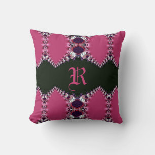 Rosa Satin Spitzen-Design Monogramm Kissen