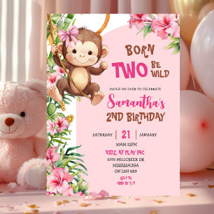 Rosa Savannen-Affe Born Two Be Wild 2. Geburtstag Einladung