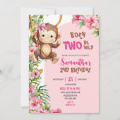 Rosa Savannen-Affe Born Two Be Wild 2. Geburtstag Einladung (Vorderseite)