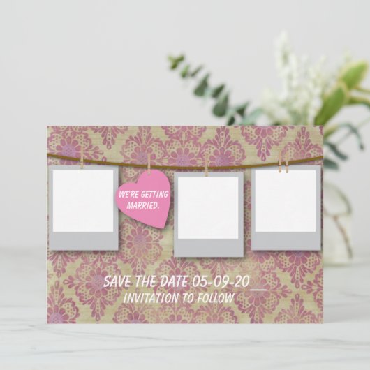 Rosa Save the Date (Stehend Vorderseite)