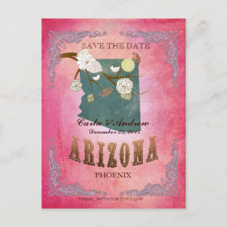 Rosa Save The Date - Arizona Karte mit lieblichen 