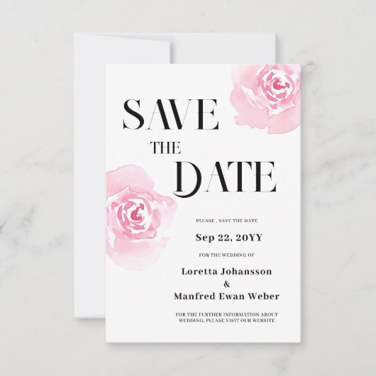 Rosa Save the Date Einladung (Vorderseite)