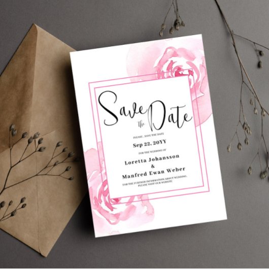 Rosa Save the Date Einladung