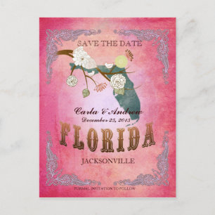 Rosa-Save the Date - Florida-Karte mit reizenden Ankündigungspostkarte
