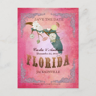Rosa Save The Date - Florida-Karte mit reizenden V Ankündigungspostkarte