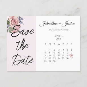 Rosa Save the Date Foto Kalender Postkarte