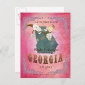 Rosa Save the Date - Georgien Karte mit hübschen V (Vorne/Hinten)