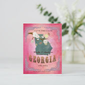 Rosa Save the Date - Georgien Karte mit hübschen V (Stehend Vorderseite)