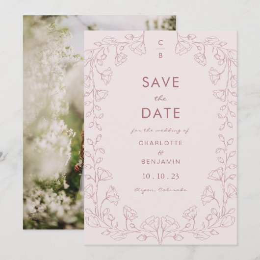 Rosa Save-the-Date-Karte Save The Date (Vorne/Hinten)