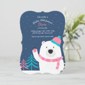 Rosa Scarf Bär Einladung (Stehend Vorderseite)