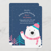 Rosa Scarf Bär Einladung (Vorne/Hinten)