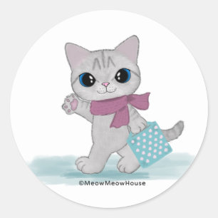 Rosa Scarf Katze Runder Aufkleber