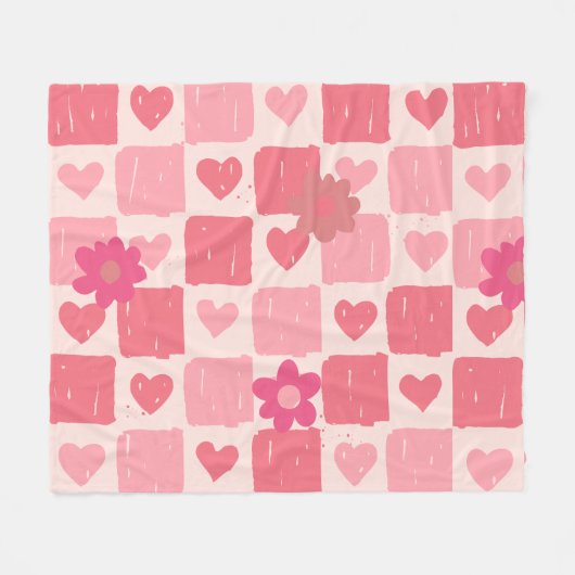 Rosa Schachbrett-Design Seitentrocknung Fleecedecke (Vorderseite (Horizontal))
