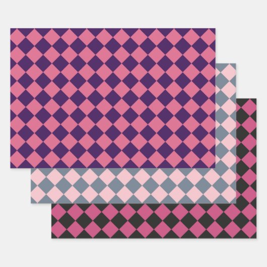 Rosa Schachbrett Diamantmuster - Multicolor-Set Geschenkpapier Set (Set)