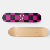 Rosa Schachbrett Girly Skull Skateboard (Horizontal)