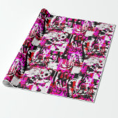 Rosa Schachbrett Graffiti Wrapping Paper Geschenkpapier (Ungerollt)