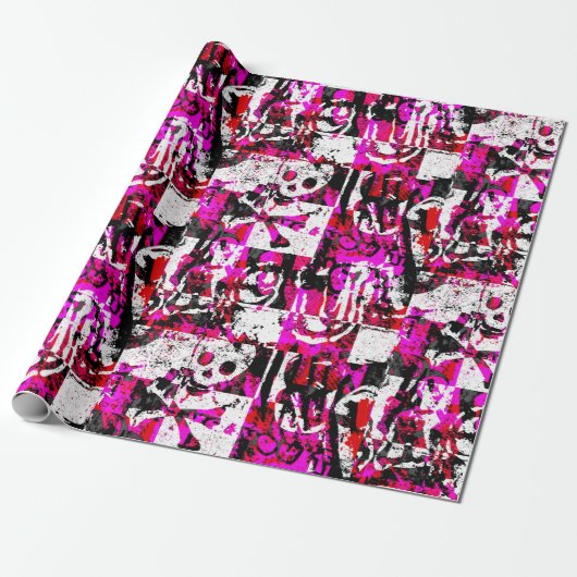 Rosa Schachbrett Graffiti Wrapping Paper Geschenkpapier (Ungerollt)
