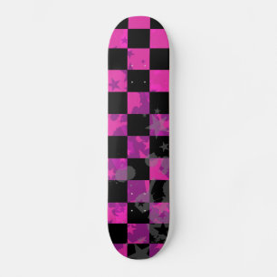 Rosa Schachbrett Stars Girls Skateboard Deck