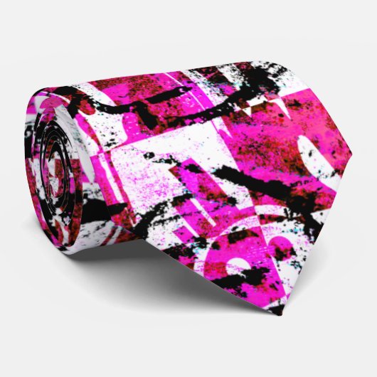 Rosa Schachbretter Graffiti Krawatte (Gerollt)