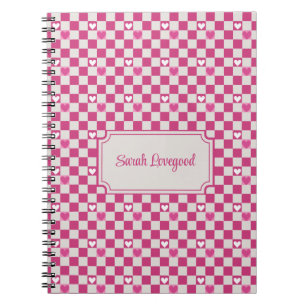 Rosa Schachbretter und Herz Notizblock