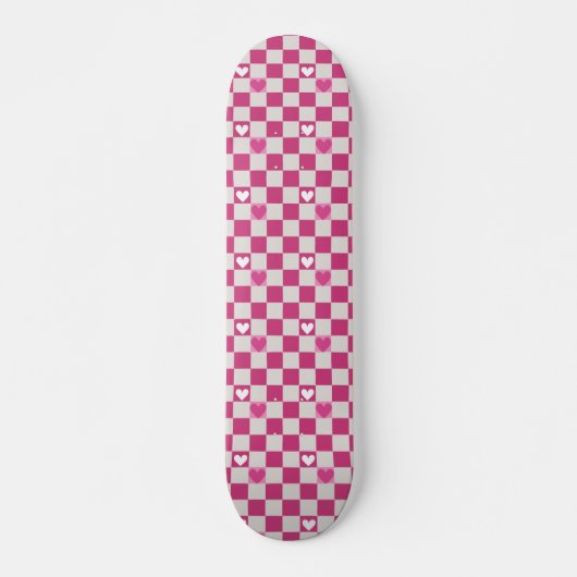 Rosa Schachbretter und Herz Skateboard (Vorne)