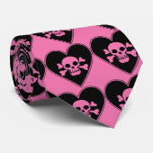 Rosa Schädel im Herzen Krawatte (Gerollt)