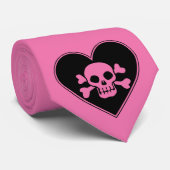 Rosa Schädel im Herzen Krawatte (Gerollt)