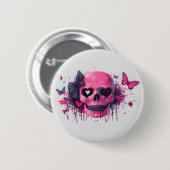 Rosa Schädel mit Schmetterlingen und Herz Button (Vorne & Hinten)