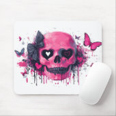 Rosa Schädel mit Schmetterlingen und Herz Mousepad (Mit Mouse)