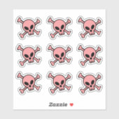 Rosa Schädel und Kreuzknochen Aufkleber (Blatt)