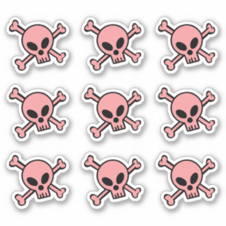 Rosa Schädel und Kreuzknochen Aufkleber