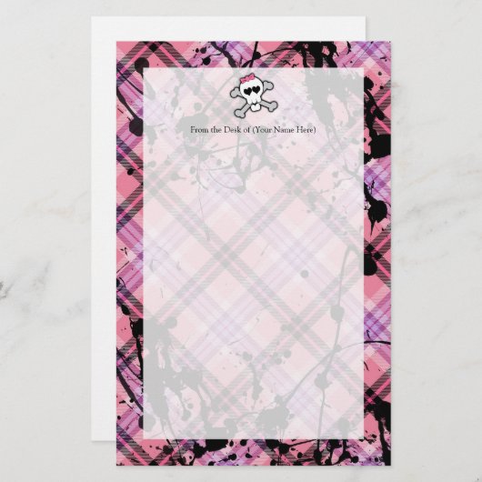 Rosa Schädel und Kreuzknochen mit Herz und Bow Briefpapier (Vorne/Hinten)