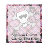 Rosa Schädel und Kreuzknochen mit Herz und Bow Notizblock (Vorderseite)