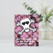 Rosa Schädel und Kreuzknochen mit Herz und Bow Postkarte (Stehend Vorderseite)