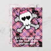 Rosa Schädel und Kreuzknochen mit Herz und Bow Postkarte (Vorne/Hinten)