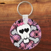 Rosa Schädel und Kreuzknochen mit Herz und Bow Schlüsselanhänger (Vorderseite)