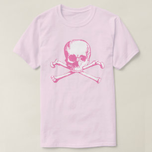 Rosa Schädel und Kreuzknochen T-Shirt