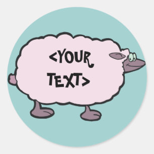 Rosa Schaf, <YOUR TEXT> Runder Aufkleber