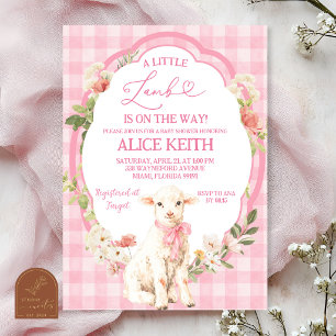 Rosa Schämmendes-Lamm-Cottage-Mädchen-Baby-Party Einladung