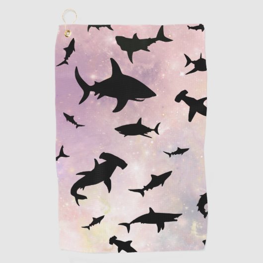 Rosa Schattenhai auf Gradientengalaxie Golfhandtuch (Vorderseite)