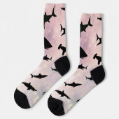 Rosa Schattenhai auf Gradientengalaxie Socken (Linkes Detail)
